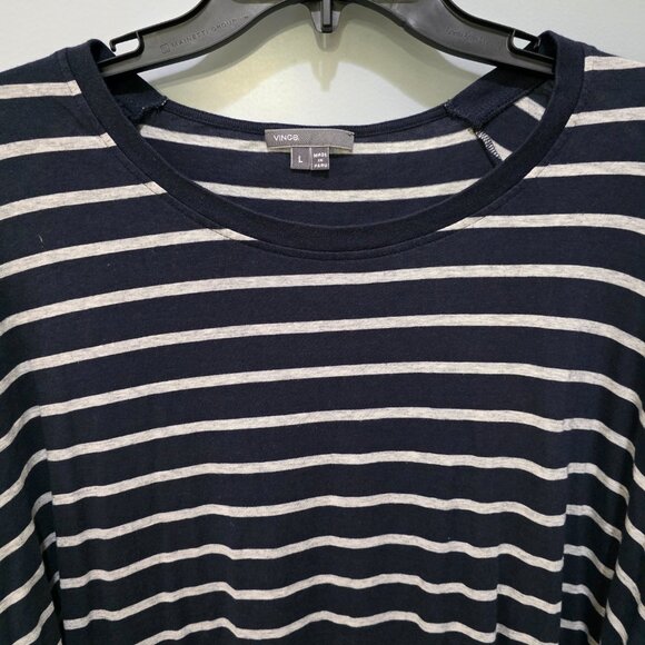VINCE Striped 3/4 Sleeve Tee Navy Gray Soft Lightweight Knit Top Women’s Large - Picture 2 of 7